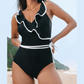 Britta Black Color Contrast Ruffled Wrap V Neck Swimsuit