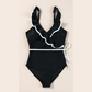 Britta Black Color Contrast Ruffled Wrap V Neck Swimsuit