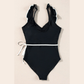Britta Black Color Contrast Ruffled Wrap V Neck Swimsuit