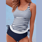 Rach Blue Stripe Drawstring Tummy Control Mix-and-match 2pcs Tankini Swimsuit