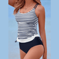 Rach Blue Stripe Drawstring Tummy Control Mix-and-match 2pcs Tankini Swimsuit