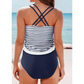 Rach Blue Stripe Drawstring Tummy Control Mix-and-match 2pcs Tankini Swimsuit