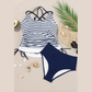 Rach Blue Stripe Drawstring Tummy Control Mix-and-match 2pcs Tankini Swimsuit