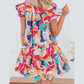 SALE!!! Linnea Abstract Printed Ruffled Flutter Sleeve Tiered Mini Dress