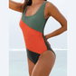 Alisha Duffel Green Color Block Padded Square Neck One Piece Swimsuit