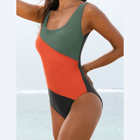 Alisha Duffel Green Color Block Padded Square Neck One Piece Swimsuit