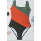 Alisha Duffel Green Color Block Padded Square Neck One Piece Swimsuit