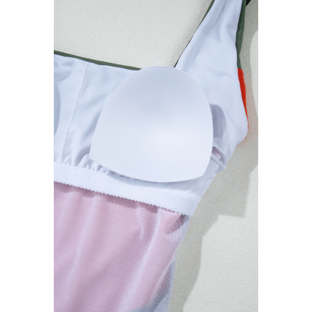 Alisha Duffel Green Color Block Padded Square Neck One Piece Swimsuit