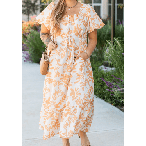 Dalia Floral Print Puff Short Sleeve Resort PLUS SIZE Maxi Dress