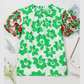 Conny Green Contrast Embroidered Puff Short Sleeve Floral Blouse
