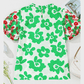 Conny Green Contrast Embroidered Puff Short Sleeve Floral Blouse
