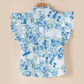 Keesha Sky Blue Floral Print Ruffle Sleeve Frilly Button Up Shirt