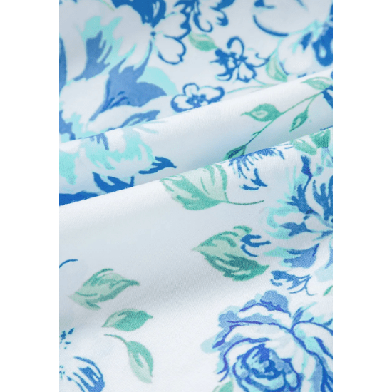 Keesha Sky Blue Floral Print Ruffle Sleeve Frilly Button Up Shirt