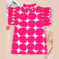 Isadora Bubblegum Pattern Frilled Collar Flutter Sleeve Top