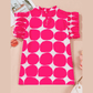 Isadora Bubblegum Pattern Frilled Collar Flutter Sleeve Top