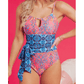 Cyril Blue Geometric Print Hollow Out Knotted Waist One Piece Swimsuit