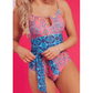 Cyril Blue Geometric Print Hollow Out Knotted Waist One Piece Swimsuit