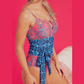 Cyril Blue Geometric Print Hollow Out Knotted Waist One Piece Swimsuit
