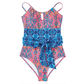 Cyril Blue Geometric Print Hollow Out Knotted Waist One Piece Swimsuit