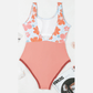 Jasma Orange Floral Patchwork Backless One Piece Swimsuit