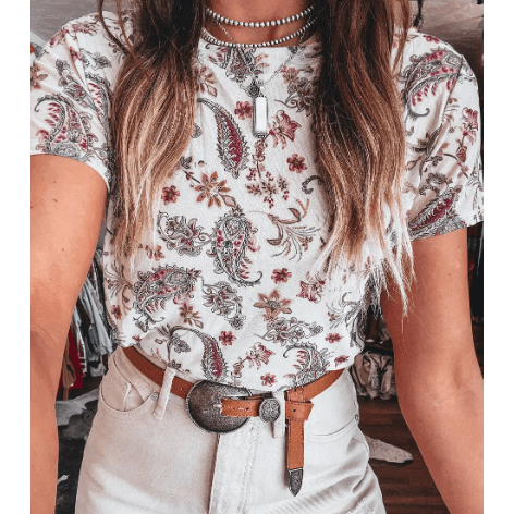 REDUCED!!!  Francesca White Vintage Paisley Mock Neck T Shirt  REDUCED!!!