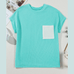 Noelle Mint Corded Knit Color Block Pocketed Crew Neck T Shirt