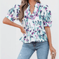 Milly Purple Floral Ricrac Trim Half Sleeve Peplum Top