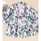 Milly Purple Floral Ricrac Trim Half Sleeve Peplum Top
