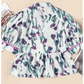 Milly Purple Floral Ricrac Trim Half Sleeve Peplum Top