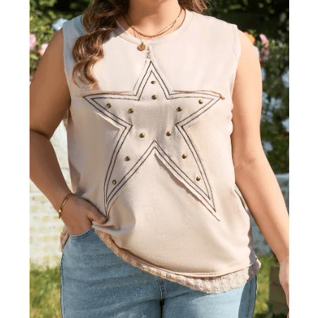 REDUCED!!!  Studded Star Lace Patchwork Hem PLUS SIZE Tank Top. REDUCED!!!