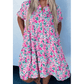 Donda Floral Half Button Short Puff Sleeve A-line PLUS SIZE Dress