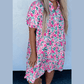 Donda Floral Half Button Short Puff Sleeve A-line PLUS SIZE Dress