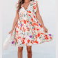 Deany Pink Floral Double Ruffle Sleeve V Neck High Waist Mini Dress