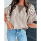 Maritsa Brown Contrast Detail Striped Ruffle Short Sleeve Top