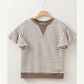 Maritsa Brown Contrast Detail Striped Ruffle Short Sleeve Top