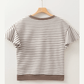 Maritsa Brown Contrast Detail Striped Ruffle Short Sleeve Top