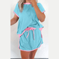 Jolena Blue Colorblock Edge Drop Shoulder T Shirt and Skort 2Pcs Set