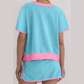 Jolena Blue Colorblock Edge Drop Shoulder T Shirt and Skort 2Pcs Set