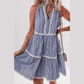 Astrid Blue Stripe Sleeveless Notched V Neck Contrast Ric Rac Mini Dress