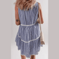 Astrid Blue Stripe Sleeveless Notched V Neck Contrast Ric Rac Mini Dress