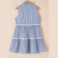 Astrid Blue Stripe Sleeveless Notched V Neck Contrast Ric Rac Mini Dress