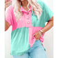 Alberta Green Two Tone Half Buttons Collared T Shirt