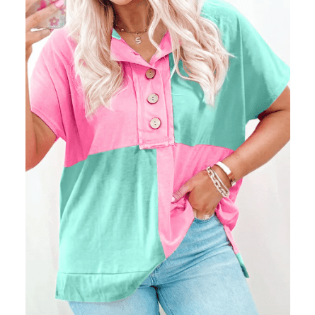 Alberta Green Two Tone Half Buttons Collared T Shirt