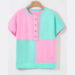 Alberta Green Two Tone Half Buttons Collared T Shirt