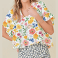 Camilla Yellow Floral Boxy Fit Ruffled Short Sleeve V Neck Blouse