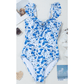 Mady Blue Floral Ruffled Strap Lace-up Hollow Out One Piece Swimsuit