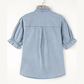 Bexie Beau Blue Ruffle Short Puff Sleeve Summer Chambray Shirt