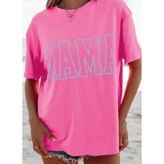 Bright Pink MAMA Letter Graphic Neon T Shirt