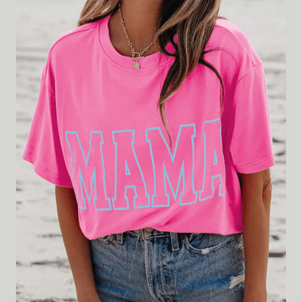 Bright Pink MAMA Letter Graphic Neon T Shirt