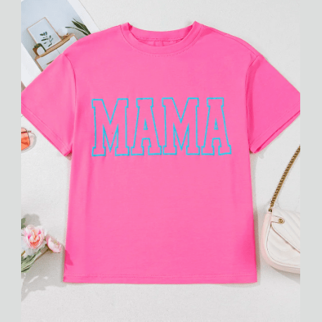 Bright Pink MAMA Letter Graphic Neon T Shirt